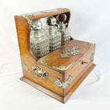Antique Arts and Crafts  Three Bottled Decanter Oak Tantalus