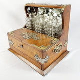 Antique Arts and Crafts  Three Bottled Decanter Oak Tantalus
