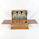 Antique Arts and Crafts  Three Bottled Decanter Oak Tantalus