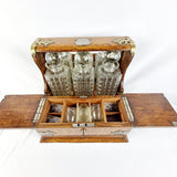 Antique Arts and Crafts  Three Bottled Decanter Oak Tantalus