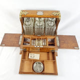 Antique Arts and Crafts  Three Bottled Decanter Oak Tantalus
