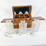 Antique Arts and Crafts  Three Bottled Decanter Oak Tantalus