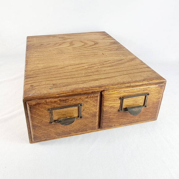 Antique Oak Desk Top Two Drawer Filing/ Card Cabinet
