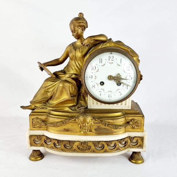 Antique Bronze and Marble French Mantle Clock