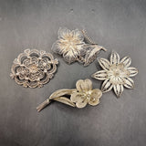 Vintage Collection of Four Silver Floral/ Flower Brooches
