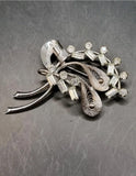 Vintage Sterling Silver Floral Brooch With Fitted Gems Branching Off The Leaves