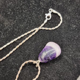 Vintage Healing Stone Polished Amethyst Pendant on Silver Rope Chain