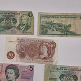 Collection of Vintage Banknotes. Australian, Scottish and English. Shillings, Pounds and Five Pounds Notes