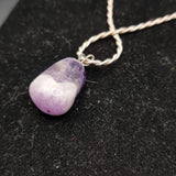 Vintage Healing Stone Polished Amethyst Pendant on Silver Rope Chain