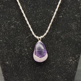 Vintage Healing Stone Polished Amethyst Pendant on Silver Rope Chain