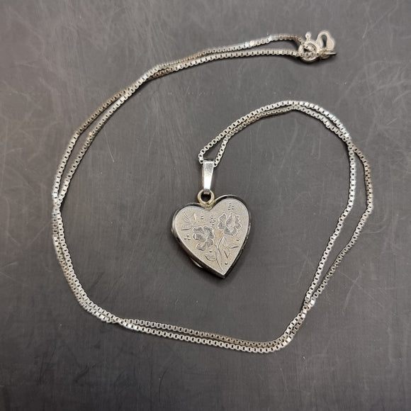 Vintage Silver Love Heart Locket on Silver Chain