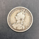 1854 Half Penny, 1887 Jubilee Head Shilling and 1902 Silver Six Pence coins