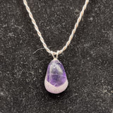 Vintage Healing Stone Polished Amethyst Pendant on Silver Rope Chain