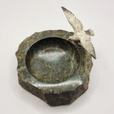 Vintage Souvenir Courish Serpentine Stone Trinket Dish with Seagull