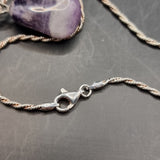 Vintage Healing Stone Polished Amethyst Pendant on Silver Rope Chain