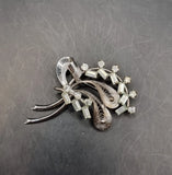 Vintage Sterling Silver Floral Brooch With Fitted Gems Branching Off The Leaves