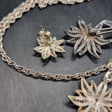 Vintage Silver Wire Flower Set Earrings, Pendant and Brooch.