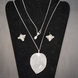 Vintage Silver Flower Wire Earrings with a Silver Plated Leaf Necklace