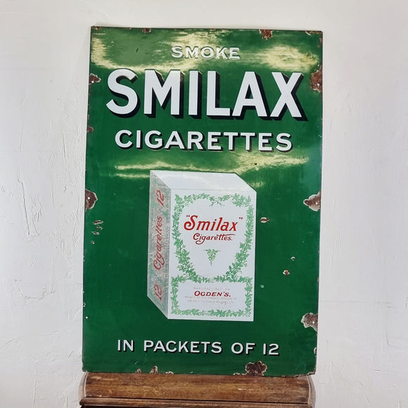 Vintage 3ft by 2ft Advertising Smilax Cigarettes Enamel Sign