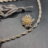 Vintage Silver Wire Flower Set Earrings, Pendant and Brooch.