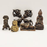 Collection of Bronze Antique Eastern Diety Buddhas Dorje Vajra and Dog of Foo