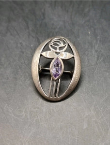 Vintage Kit Heath Amethyst 925 Silver Art Nouveau Brooch