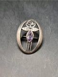 Vintage Kit Heath Amethyst 925 Silver Art Nouveau Brooch