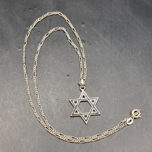 Vintage Enamel Silver Star of David Pendant on Silver Necklace