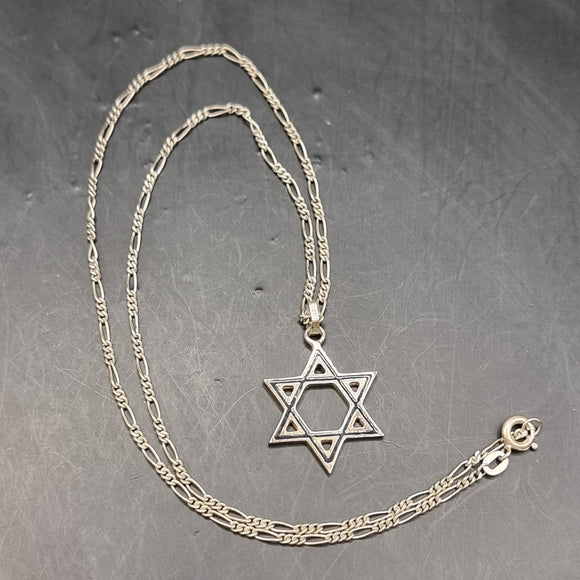 Vintage Enamel Silver Star of David Pendant on Silver Necklace