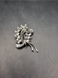 Vintage Sterling Silver Floral Brooch With Fitted Gems Branching Off The Leaves