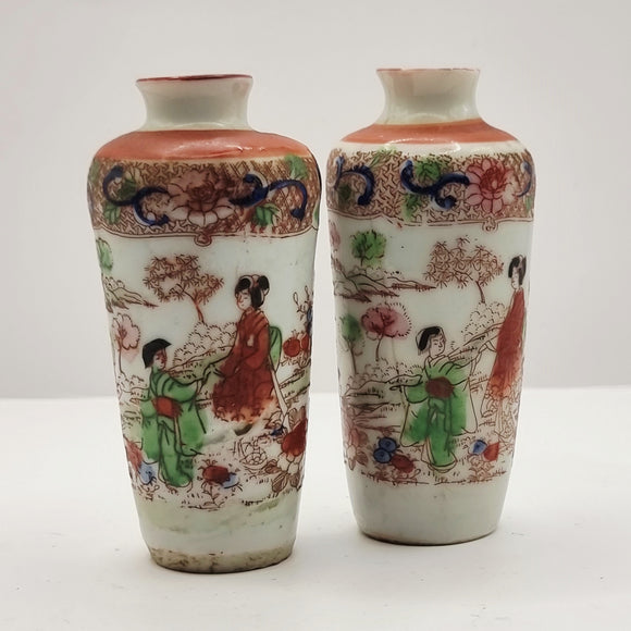 Antique Pair of Meiji Period Kutani Ware Miniature Vases.