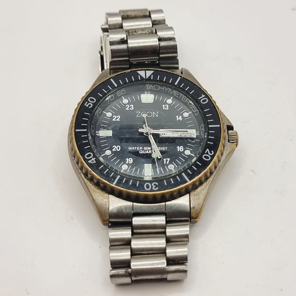 Zeon Water Resistant Quartz Black Bezel Black Face Gents Wristwatch