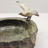 Vintage Souvenir Courish Serpentine Stone Trinket Dish with Seagull