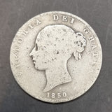Rare 1850 Silver Victoria Young Head Half Crown