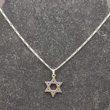 Vintage Enamel Silver Star of David Pendant on Silver Necklace