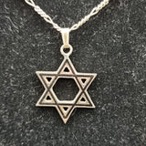 Vintage Enamel Silver Star of David Pendant on Silver Necklace