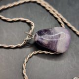 Vintage Healing Stone Polished Amethyst Pendant on Silver Rope Chain