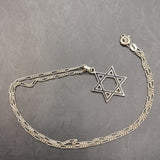 Vintage Enamel Silver Star of David Pendant on Silver Necklace