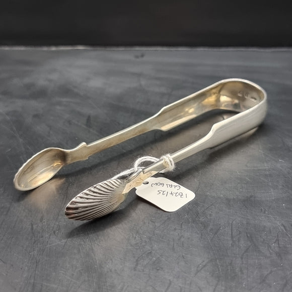 Antique 1824 Glasgow Silver Sugar Tongs Shell Pattern