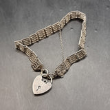 Three Silver Vintage Bracelets. Red Stone. Love Heart Locket Padlock.