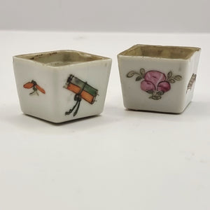 Antique Pair of Cantonese 19th Century Chinese Salt Pots or Bird feeders.