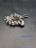 Vintage Sterling Silver Floral Brooch With Fitted Gems Branching Off The Leaves