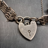 Three Silver Vintage Bracelets. Red Stone. Love Heart Locket Padlock.