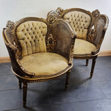 Pair of Antique Bergere Tub Shaped Gltwood French Chairs