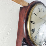 Antique Mahogany Single Fusee Brass Inlaid Wall Clock by John J. Mills