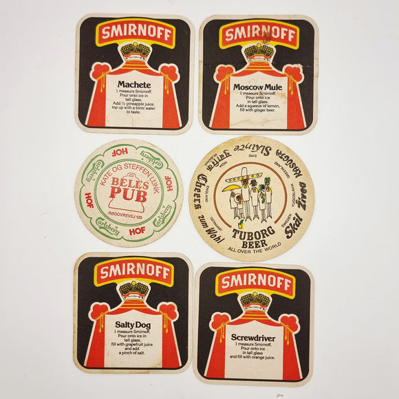 Vintage Beer Mats Smirnoff Cocktails Bells Pub and Tuborg Beer