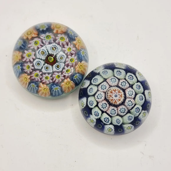 Two Vintage Millefiori Glass Paperweights.