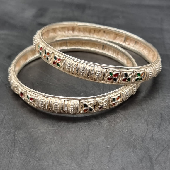 Pair of Vintage Silver and Enamel Eastern Bangles