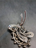 Vintage Sterling Silver Floral Brooch With Fitted Gems Branching Off The Leaves