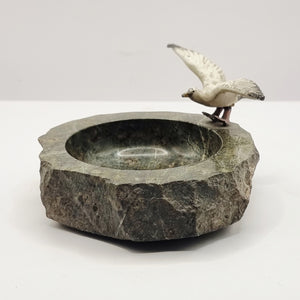 Vintage Souvenir Courish Serpentine Stone Trinket Dish with Seagull